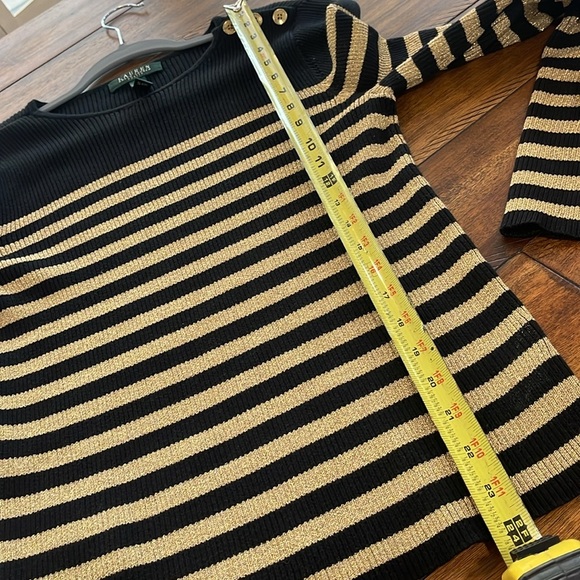 Lauren Ralph Lauren black gold metallic ribbed stripe knit crew neck sweater PL - Picture 8 of 14